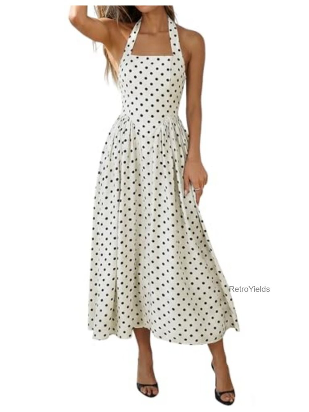 Polka Dot Halter Maxi Dress Vintage Tea Party Women's 2026
